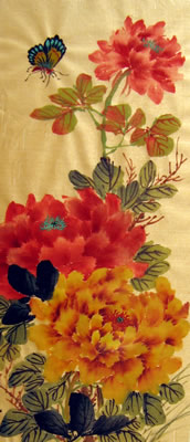 Butterfly & Red and Orange Peonies