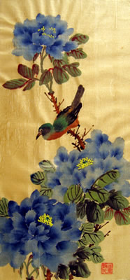 Bird & Blue Peonies
