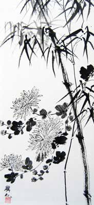 Black & White bamboo with flower