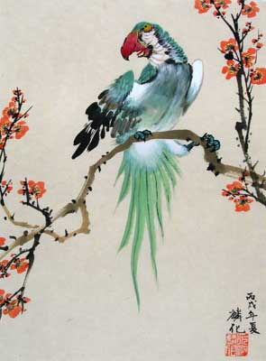Parrot with Cherry Blossoms