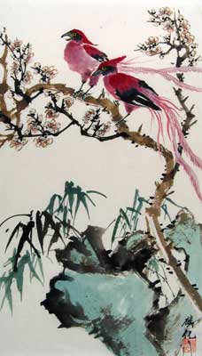Birds with cherry Blossoms & Bamboo