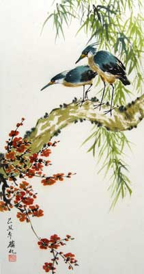 Birds with cherry Blossoms & Bamboo