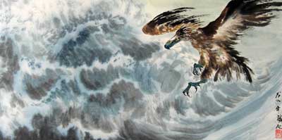 Flying Eagle over sea