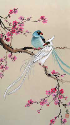 Birds with Pink & Cherry Blossoms