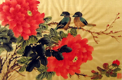 Birds & Orange Peony