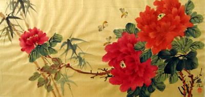 Bamboo & Red Peonies