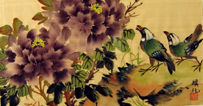 Birds & Purple Peonies