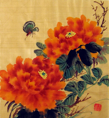 Butterfly & Orange Peonies