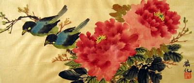 Birds & Red Peonies