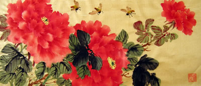 Bees & Red Peonies