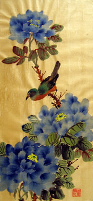 Bird & Blue Peonies