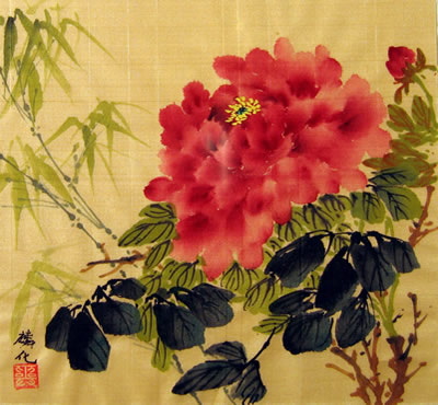 Bamboo & Red Peonies