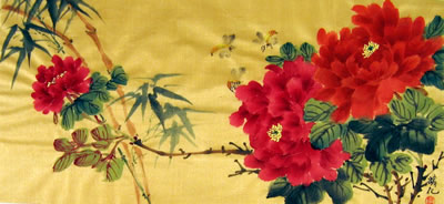 Bamboo & Red Peonies