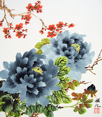 Plum Flowers & Blue Peony