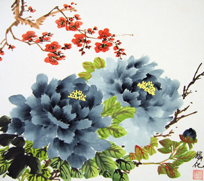 Plum Flowers & Blue Peony