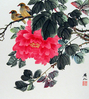 Red Peony & Birds