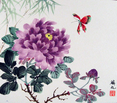 Purple Peony & A Butterfly