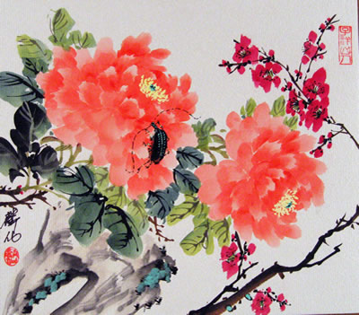 Orange Peonies & Plum Blossom