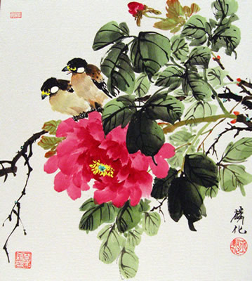 Red Peony & Birds