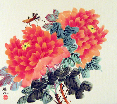 Orange Peonies & A Mantis