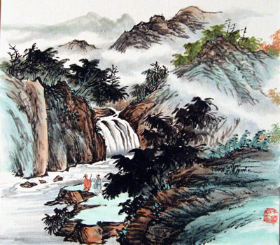 Waterfall & Mountains