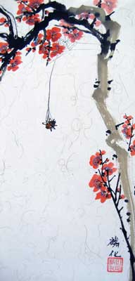 a spider on plum flower