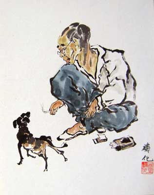 Elder man with a dog