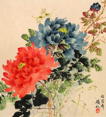 Red & Blue Peonies