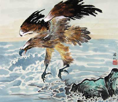 Eagle flying over sea shore
