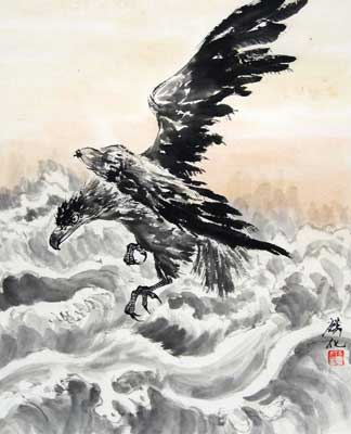 Flying Eagle over sea