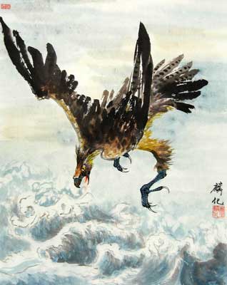 Flying Eagle over sea