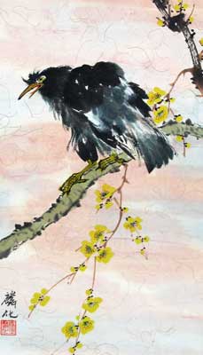 Bird with Yellow Blossoms