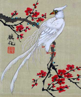 White Bird with Cherry Blossoms