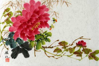 Red Peonies with Insects