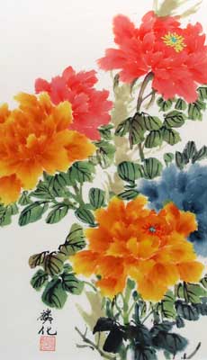 Orange, Red & Blue Peonies