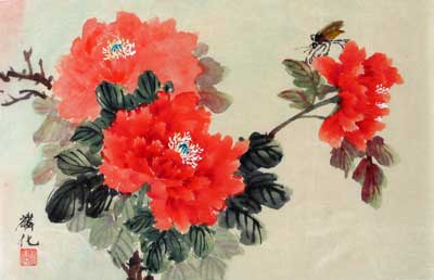 Red Peonies with a Insect