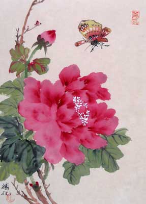 Butterfly with Red Peony