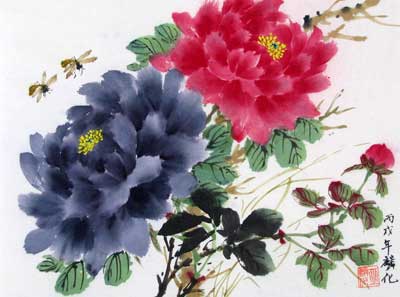 Red & Blue Peonies