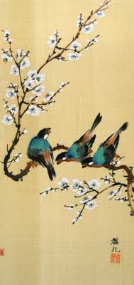 Birds with White blossoms 