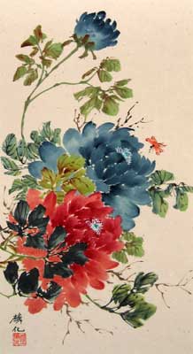 Blue & Red Peonies