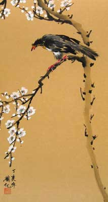 Bird with White Blossoms
