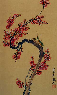 Prayer Mantis with Cherry Blossoms
