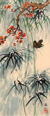 Butterfly, Bamboo & Cherry Blossoms