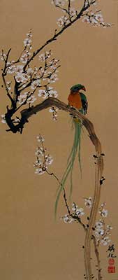 Bird with White Blossoms