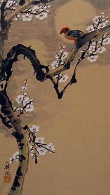 Bird with White Blossoms