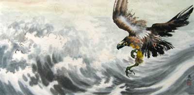 Flying Eagle over sea