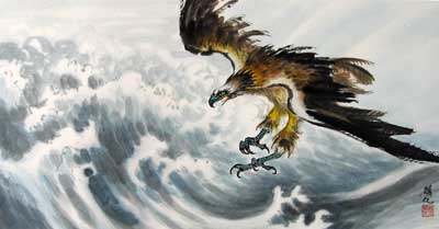 Flying Eagle over sea